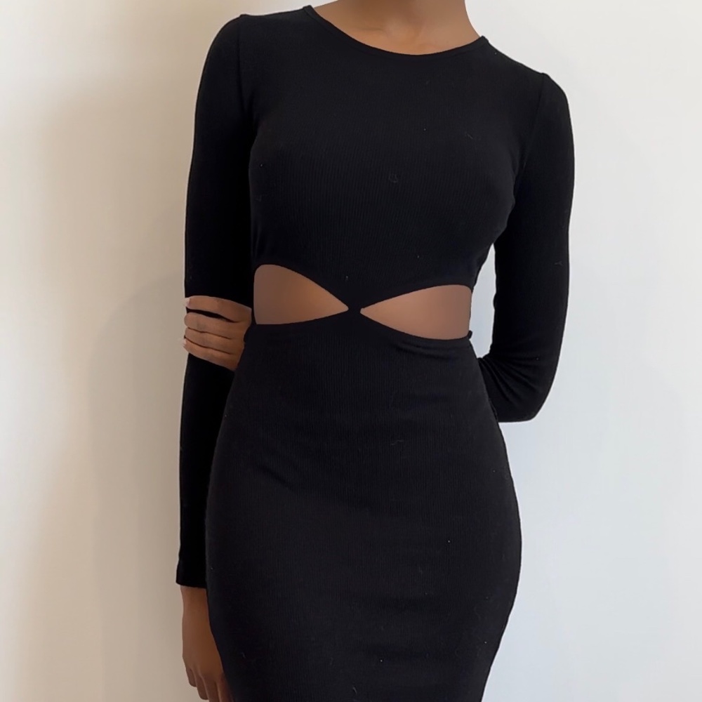 Black Long Sleeve Cut-out Midi